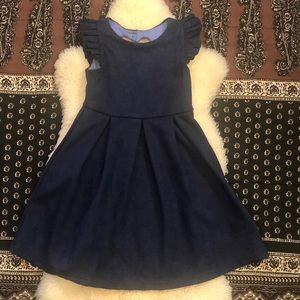 Girls Navy Dress with Ruffle Shoulders and Heart Cutout on Back. Size 5